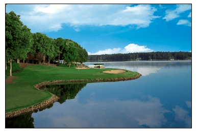 The 14th hole at Great Waters, designed by Jack Nicklaus, one of five resort golf courses at Reynolds Plantation.